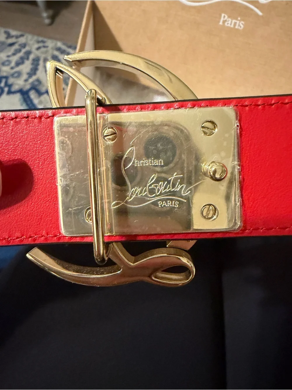 Christian Louboutin Black Leather Belt with Gold Signature Buckle - Picture 9 of 11